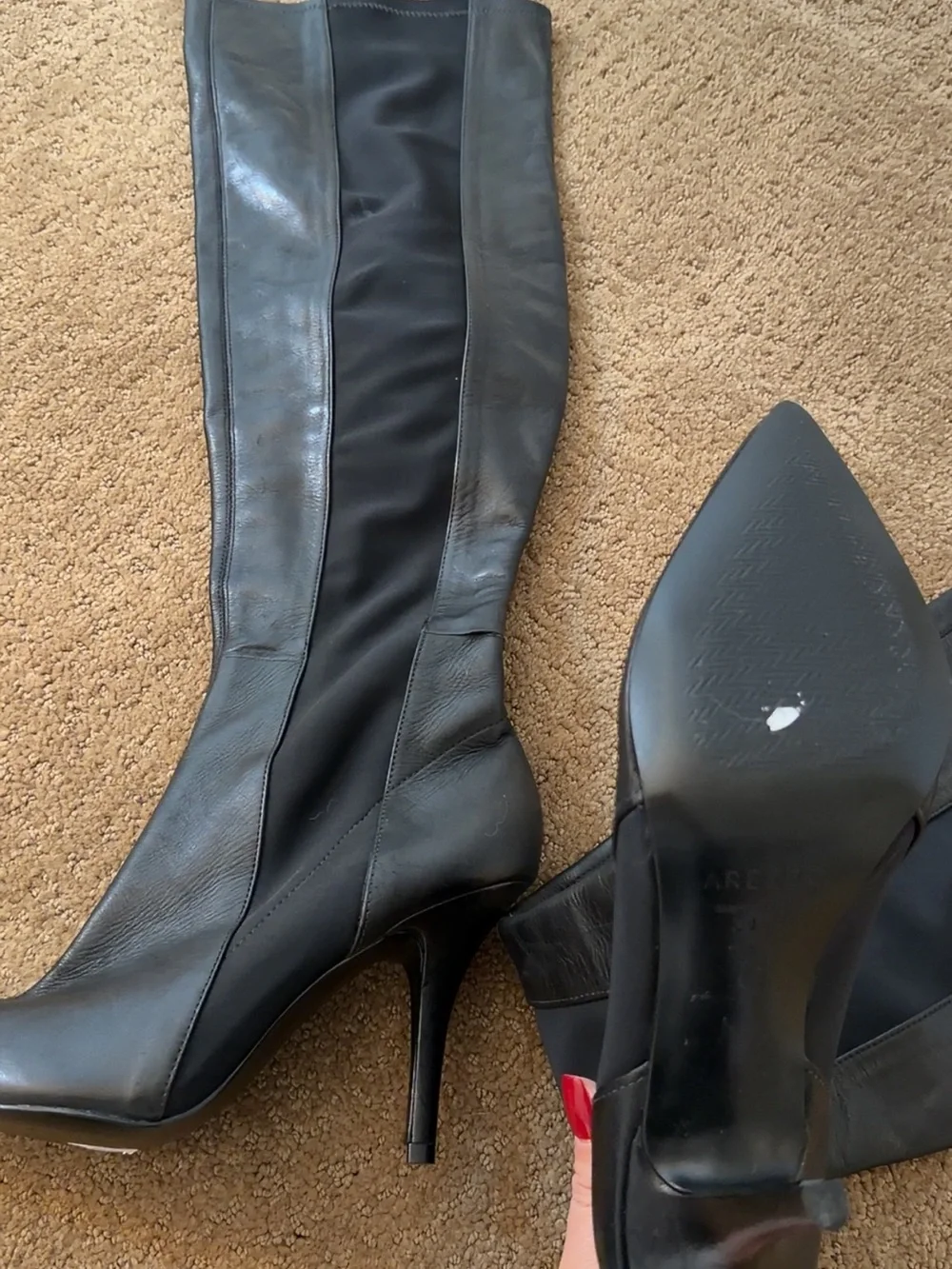 AREZZO Over-the-Knee Black Pointed-Toe Stiletto Boots